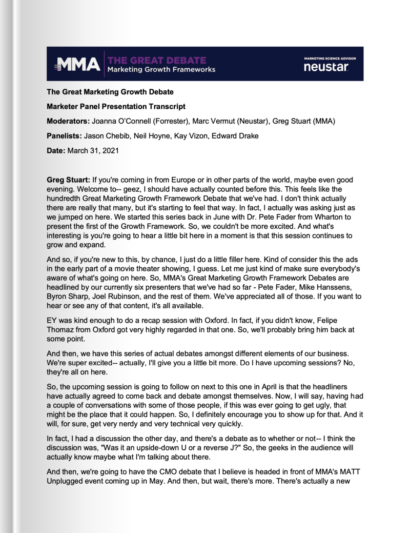 Marketer Debate Panel The Great Debate Full Transcript Mma Marketer Debate Panel The Great Debate Full Transcript Mma