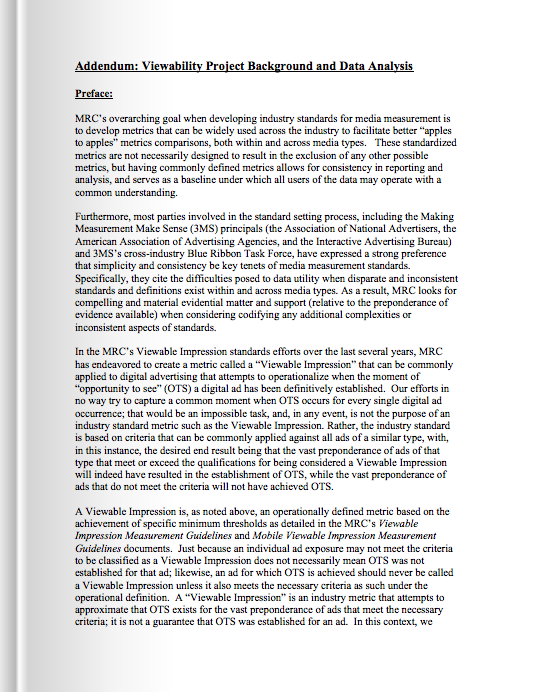 Viewability Project Background and Data Analysis Addendum